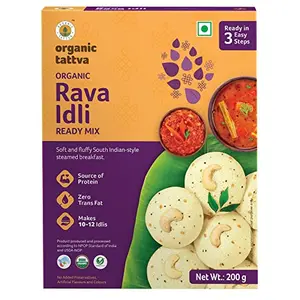 Organic Tattva Organic Instant Ready Mix Rava Idli 200 Gram | With benefits of Sunflower Oil and Mustard Seeds
