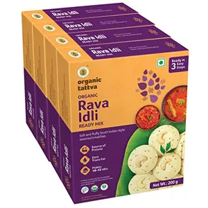 Organic Tattva Organic Instant Ready Mix Rava Idli 800 Gram | With benefits of Sunflower Oil Mustard Seeds and Cashew Nuts | Ready in 3 Easy Steps | 200 gram Each