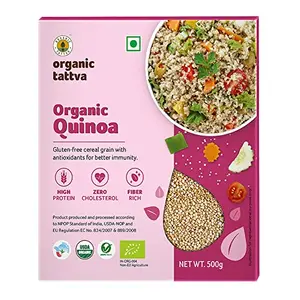 Organic Tattva Organic Gluten Free Quinoa 500 gram | High in Protein Fiber Iron and Omega 3 |Healthy Breakfast and Diet Food