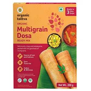 Organic Tattva Organic Instant Ready Mix Multigrain Dosa 200 Gram | Rich Source of Iron and Calcium | Healthy Breakfast Protein Rich Gluten Free Diet Foods Weight Loss | Ready in 3 Easy Steps