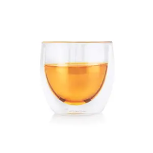 Dancing Leaf Fino Double Walled Cup | Heat Resistant Borosilicate Glass | Perfect for Tea Coffee Espresso & Other Beverages | Capacity - 80ml