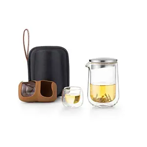 Dancing Leaf Travel Tea Set | Heat Resistant Borosilicate Glass & Stainless Steel | Perfect for Tea Coffee & Other Beverages | Capacity - 200ml