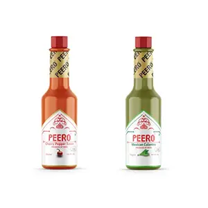 PEERO HOT Sauce Chilli RED Cherry Pepper + Mexican CULANTRO (Pack of 2 Bottle) (60 gm X 2 = 120 gm) | Non GMO | No Added Sugar| 100% Veg | Use with Pizza Chicken Wings Salads & Snacks.