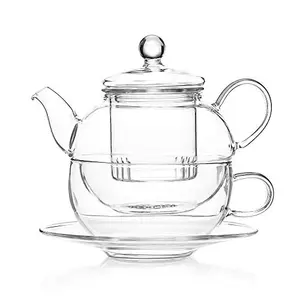 Dancing Leaf Tea for One Tea Pot and Cup | Heat Resistant Borosilicate Glass | Perfect for Tea Coffee & Other Beverages | Capacity - 300ml