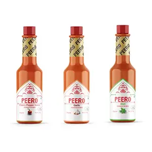 PEERO HOT Sauce Combo (Garlic + Mint + RED Cherry Pepper)(Pack of 3 Bottles) (60gm X 3= 180 gm) Produce of Sikkim Chilli Spicy Fire Ghost Chilli Original Indian Hot Sauce Bottle