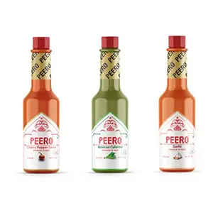 PEERO HOT Sauce Chilli RED Cherry Pepper + Garlic + Mexican CULANTRO (Pack of 3 Bottle) (60 gm X 3 = 180 gm) | Non GMO | No Added Sugar| 100% Veg | Use with Pizza Chicken Wings Salads & Snacks.