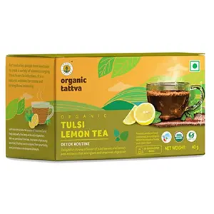 Organic Tattva Organic Tulsi Lemon Tea- 20 Tea Bags | All Natural Flavour Zero Calories - Boosts Metabolism & Reduces Waist