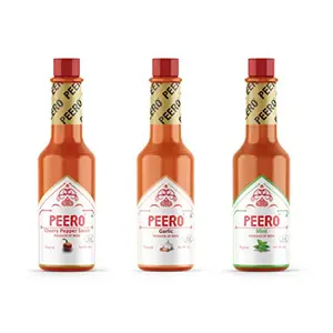 PEERO HOT Sauce Chilli RED Cherry Pepper + Garlic + Mint (Pack of 3 Bottle) (60 gm X 3 = 180 gm) | Non GMO | No Added Sugar| 100% Veg | Use with Pizza Chicken Wings Salads & Snacks.