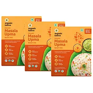 Organic Tattva Organic Masala Upma Ready Mix 600 Gram | Healthy Breakfast Mix NO Cholesterol NO Trans Fat | Rich in Fiber and Protein | Ready in 5 Easy Steps | 200 Gram Each