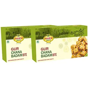 Dhampure Speciality Gur Chana Badam Bite Jaggery Gud Based Desi Ghee Indian Sweets Mithaai Naturally Made Soft Sugar Free No Added Sugar No Color No Preservatives 800g (2 x 400g)