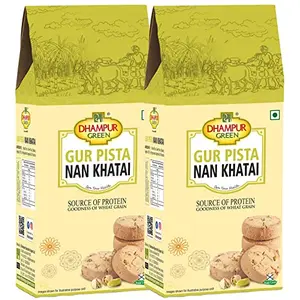 Dhampure Speciality Jaggery Gur Pista Nan Khatai 400g(2 x 200g) Pure Gur Gud Bakery Cookies Biscuit Healthy Snacks with No Added Sugar for Diet
