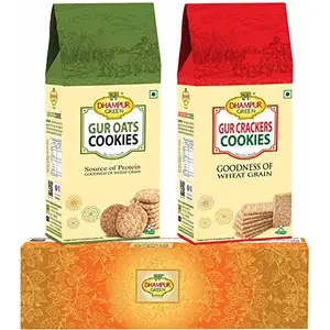 Dhampure Speciality Cookies Biscuit Gift Pack Hamper - Jaggery Oats Cookies & Gur Cracker Cookies Bakery Biscuit without Sugar Sugar Free Natural Jaggery Gur Cookies Diwali Gift Box Hampers 400gram