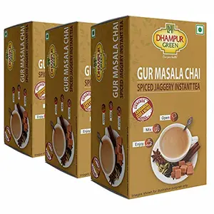 Dhampure Speciality Instant Gur Masala Chai 420g (3x140g) | Spiced Jaggery Tea | Premix spice tea | Natural healthy instant tea | Ready to use Doodh chai | Single-serve Ready-to-Drink