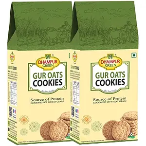 Dhampure Speciality Jaggery Gur Oats Cookies Biscuit 400g (2 x 200g) Pure Gur Gud Bakery Cookies Biscuit Healthy Snacks with No Added Sugar for Diet