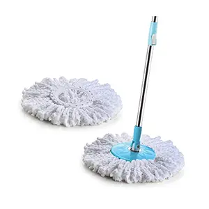 Ganesh 360° Spin Cleaning Mop Stainless Steel Rod Handle Stick Set with 2 Refills for Home and Bathroom Floor Tiles (Blue)