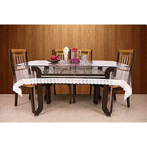 Kuber Industries Dining Table Cover Transparent 6 Seater 60x90 Inches (White Lace)