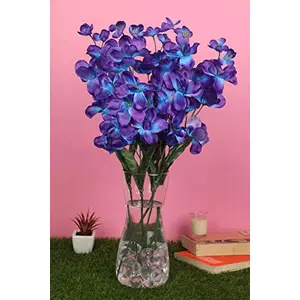 Pollination Rich Blue Orchid Artificial Flowers for Indoor Home Office (Pack of 5 25 INCH)