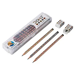 DOMS Groove Slim Triangle Pencils 10 Pencils + Plastic Box + Eraser & Sharpner