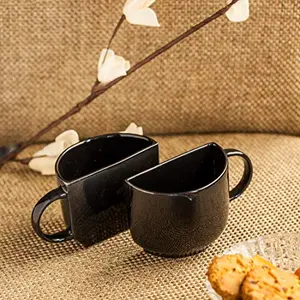ExclusiveLane Unique Half Ceramic Tea Cups for Tea Party Housewarming Gifts | Coffee Mugs Set of 2 (Black 130 ML)