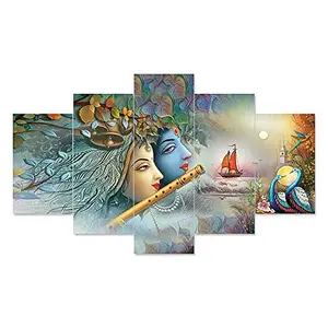 Shilpart Set Of 5 Shri Krishna And Radha Flute Love Framed Wall Painting 3D Scenery For Living Room  Home DÃ©cor Decorations  Bedroom  Hall  Office  Big Size Wall DÃ©cor ( 75 X 43 CM ) STK3