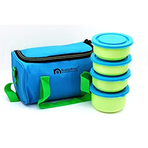 NanoNine Hot Meal Stainless Steel Lunch Box Set with Insulated Bag 1.15 Litre Set of 4 Green