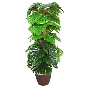 Fourwalls Artificial Miniature PVC Silk Floor Plant with Big Leaves and Without Pot (155 cm Tall Green)
