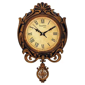 Sapphire Quartz Antique Designer Pendulum Analogue Wall Clock (Roman Golden)