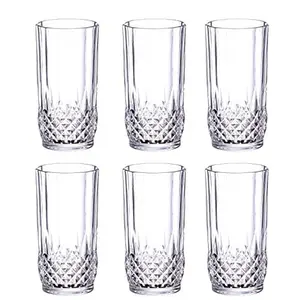 Saaikee Beer Glass Whiskey Glass Juice Water Glass Tall Mug Drinking Glass Diamond Design Transparent 250 Ml (Set of 6)