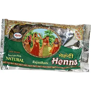 Indian Ayur Henna (Mehendi) Powder for Glossy Hair Color - Dark Brown(3.5 Oz/ 100gms)