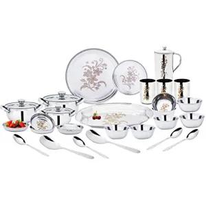 Uddhav Gold Collection Stainless Steel Heavy Classic Touch 51 pcs Dinner Set (51)