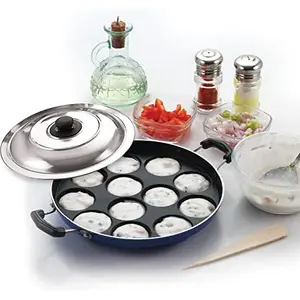 SUNDRY Non-Stick 12 Cavity Appam Patra/Maker with Stainless Steel Lid (Grey Kaan)