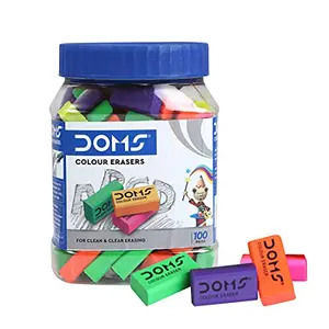Doms Non-Toxic Dust Free Coloured Erasers Jar Pack Set (Pack of 100 x 2 Set) Multicolor (Model Number: DM3438P2)