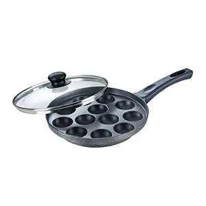 prestige Kitchen Omega Select Plus Non-Stick Paniyarakkal with Lid (240 mm Black)- Gas Top Compatible only
