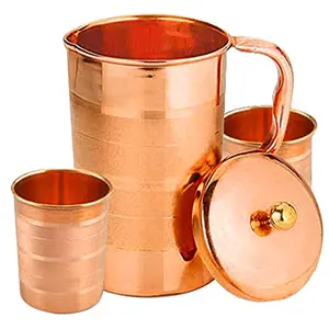 Prisha India Craft Copper Pitcher and 2 Tumbler Set Pure Copper Jug Handmade 54 Ounce Best for Water Ayurveda Moscow Mule Cocktails