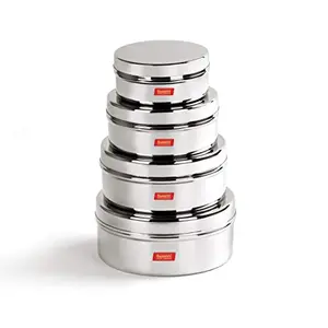 Sumeet Stainless Steel Flat Canisters/Puri Dabba/Storage Containers Set of 4Pcs (240ML 400ML 550ML 800ML)