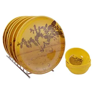 Golden Fish Unbreakable Full Dinner Plates & Bowl (Set of 6 Plates & 6 Bowl) (Yellow)