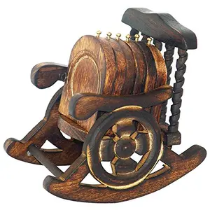 Super India Wooden Antique Hand Crafted Coasters Decorated in Rocking Chair Stand Set of 6 Pcs