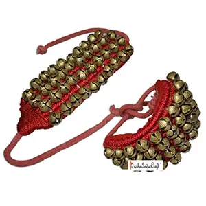 Prisha India Craft Kathak Four Line Big Bells (16 No. Ghungroo) Best quality Good Quality Ghungroo Red Pad Indian Classical Dancers Anklet Musical Instrument