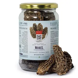 Keynote Morel Mushrooms / Dark Dried Caps / Large Sized Morels / Vaccum Packed Glass Bottle of 50 Grams