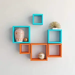 Wall Shelf Rack Nesting Square Wall Shelves Pack of 6-Orange & Blue
