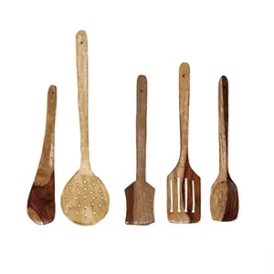 Multipurpose Serving and Cooking Spoon Set for Non Stick Spoon for Cooking Baking kitchen tools Essentials Wooden Non Stick Spatulas & Ladles Wooden Spoon Set of 5 | 1 Frying 1 Serving 1 Spatula 1 Chapati Spoon 1 Desert for Kitchen & Dining Table