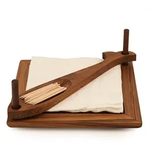 Handicrafts Compartments Wooden Tissue Holder Stand for Table Decoration (19 x 19 x 2.5 LxBxH cm)
