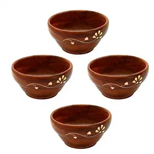 Wooden Serving Bowl for Salad SnacksServing Dishes Bowls Set of Decorated Tableware Bowls (Set of 4)