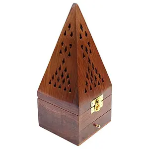 Wooden Handicrafts Hand Carved Wooden Incense Sticks Holder Wooden Pyramid Incense Box Stand Holder