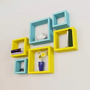 Wall Shelf Rack Nesting Square Wall Shelves Pack of 6-Yellow & Sky Blue