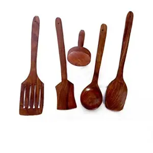 Handmade Wooden Serving and Cooking Spoon Kitchen Utensil Set of 5