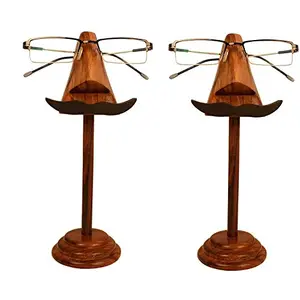 Handmade Wooden Nose Shaped Spectacle Specs Eyeglass Holder Stand Sunglasses Classes Holder Stand with Moustache Set of 2
