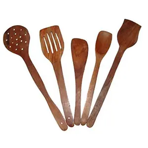 Multipurpose Serving and Cooking Spoon Set for Non Stick Spoon for Cooking Baking kitchen tools Essentials Wooden Non Stick Spatulas High Quality Premium Sheesham Wood Spoon Set of 5 Pcs | Wooden Spatula Ladle & Kitchen Tool Set