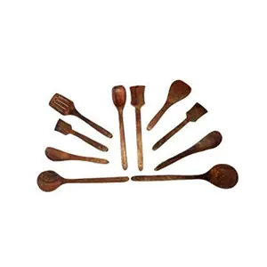 Multipurpose Serving and Cooking Spoon Set for Non Stick Spoon for Cooking Baking kitchen tools Essentials Wooden Non Stick Spatulas Handmade Wooden Serving and Cooking Spoon Kitchen Utensil Set of 10