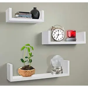 MDF Handmade Home Decor U-Shaped Wall Rack Shelf/Book Shelf - Pack of 3 White